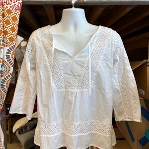 Prana White Women's Blouse with Eyelet Details